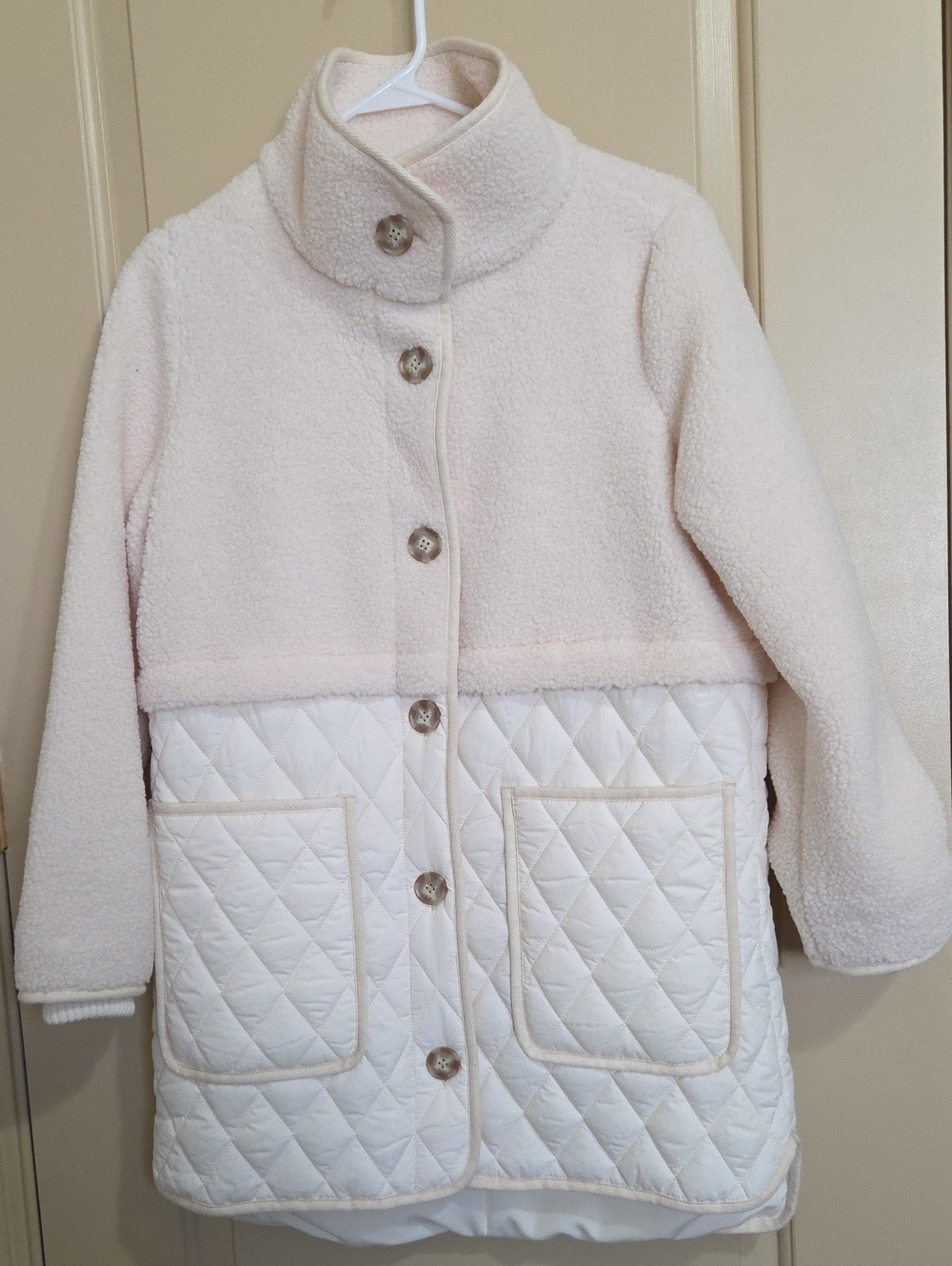 LOFT Cream Quilted & Sherpa Women  Puffer Jacket